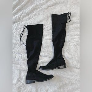 Black suede self tie over the knee boots